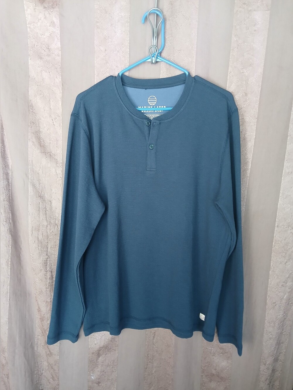 💎 Marine Layer Weekend Sport Men's Waffle Knit Henley Shirt Blue